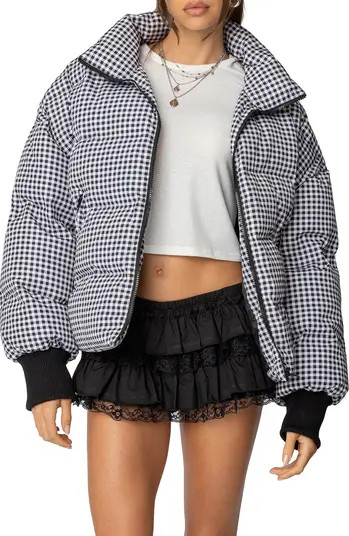 Gingham Oversize Quilted Puffer Jacket | Nordstrom