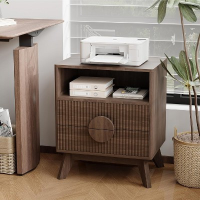 Modern Fluted Night Stand, Wood Nightstand Bedside Table End Table with Charging Station | Target