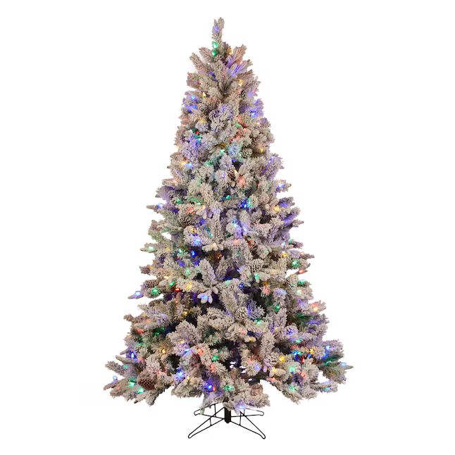 Holiday Living 7.5-ft Albany Pine Pre-lit Flocked Artificial Christmas Tree with LED Lights | Lowe's
