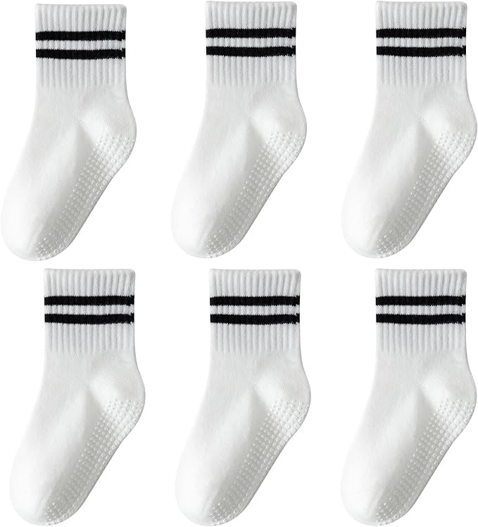 Toddler Grip Socks with Non-Slip, Unisex Baby Retro Stripe Seamless Crew Ankle Cotton Socks for G... | Amazon (US)