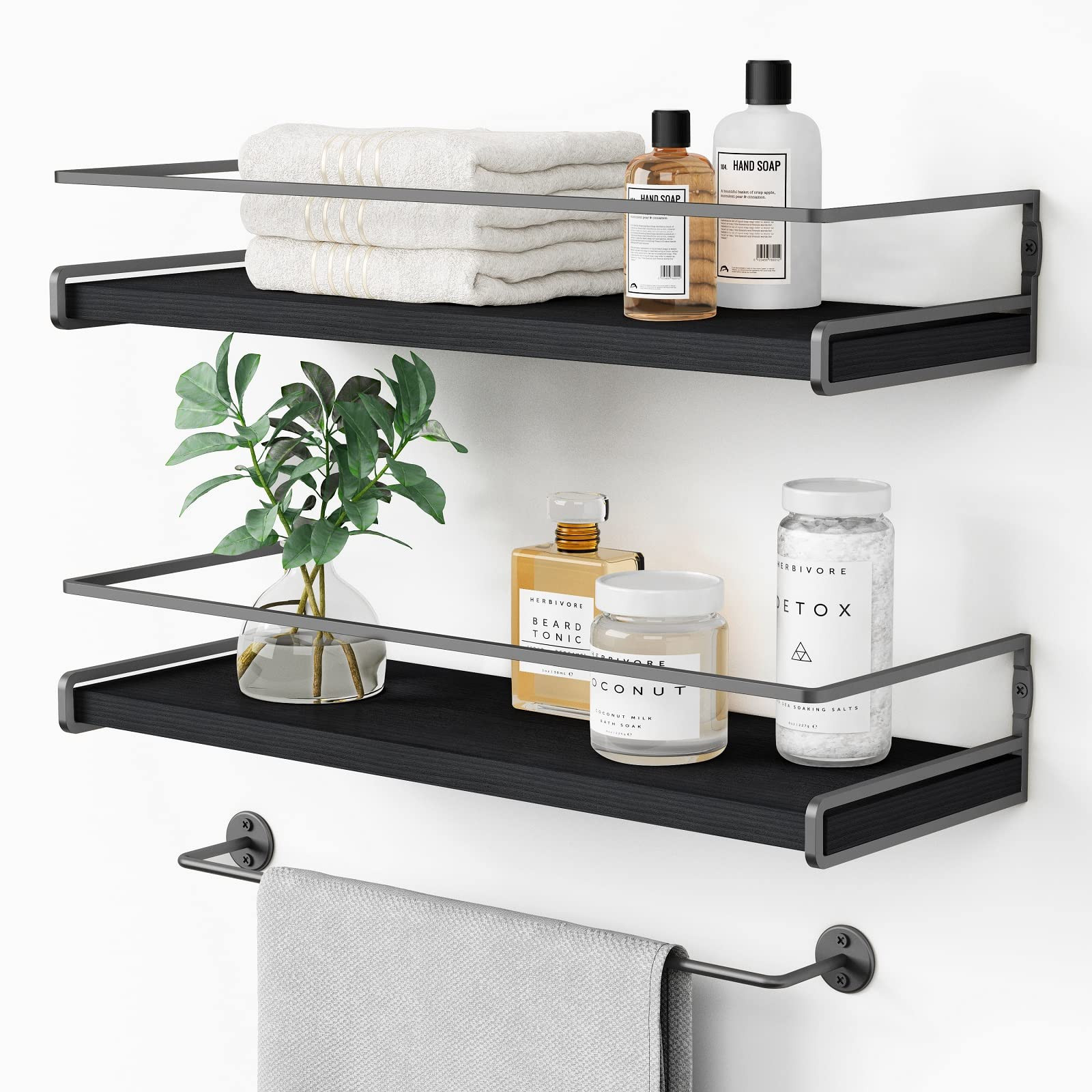 Forbena Black Floating Shelves for Bathroom Wall Set of 2, Kitchen Spice Rack Wall Mount, Modern ... | Amazon (US)