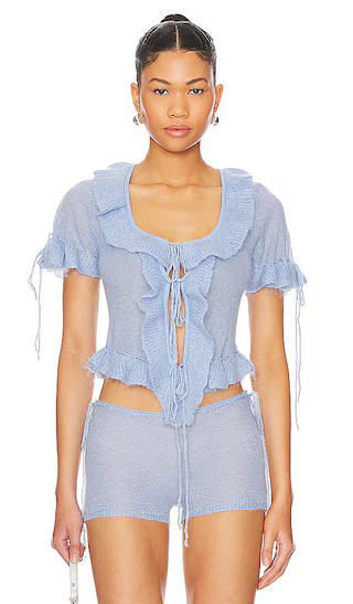 Ruffle Knit Tie Top in Baby Blue | Revolve Clothing (Global)