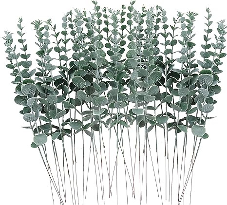 FEQO 36 Pcs Artificial Eucalyptus Stems Faux Eucalyptus Leaves Stems 15 inch Fake Eucalyptus Bran... | Amazon (US)