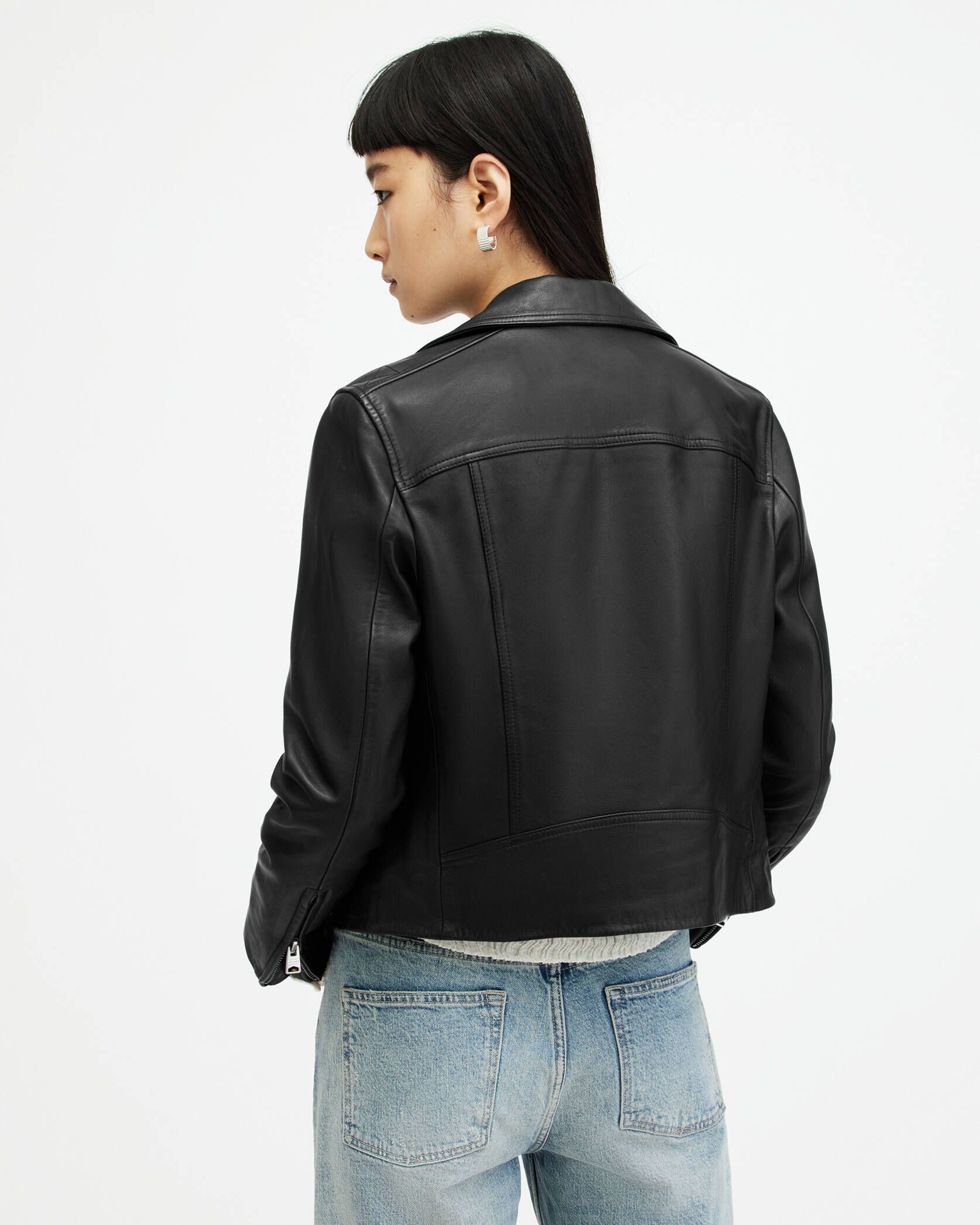 Dalby Slim Fit Leather Biker Jacket Black | ALLSAINTS US | AllSaints US