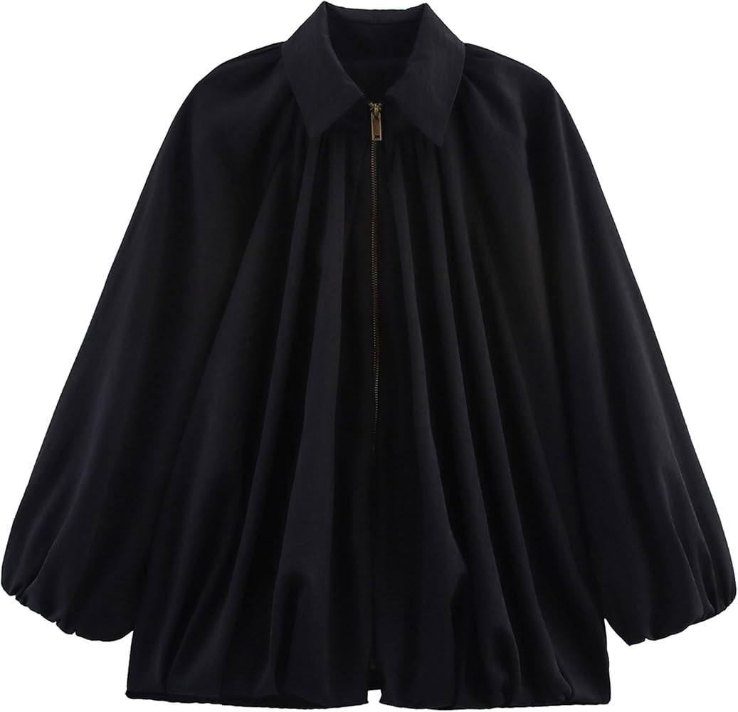 Womens Casual Puffed Bomber Jackets Lightweight Pleats Bubble Sleeves Lapel Collar Zipper Shirts ... | Amazon (US)