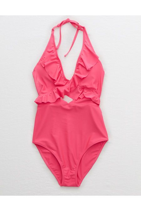 Aerie Ruffle One Piece Swimsuit Women's Bright Pink S | American Eagle Outfitters (US & CA)