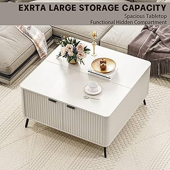 Lift Top Coffee Table with Storage, 35.4" Wide Square White Coffee Table with Large Hidden Compar... | Amazon (US)