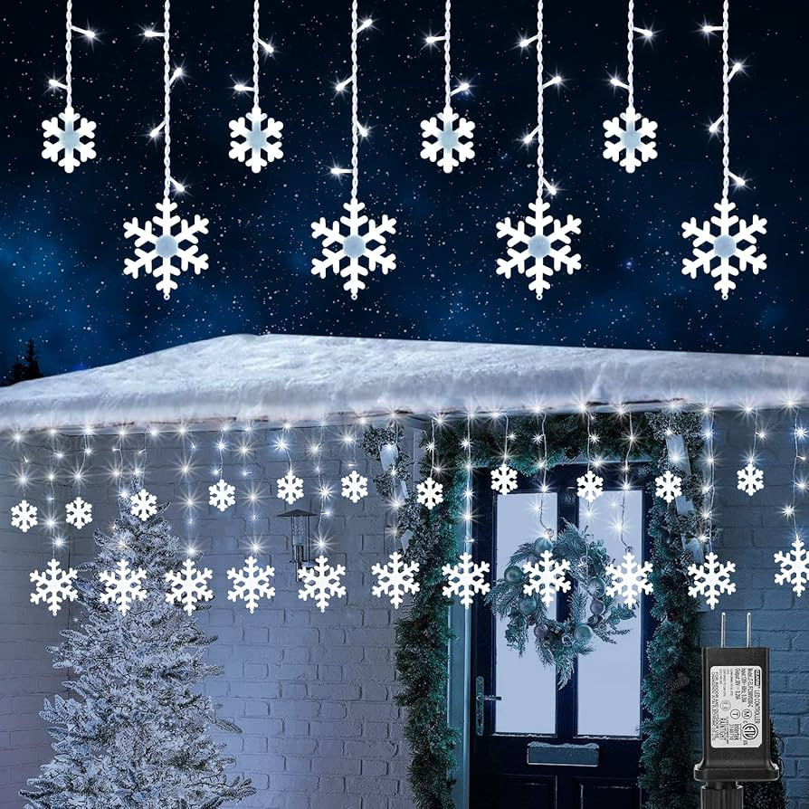 Christmas Snowflake Lights Outdoor, 17.22ft 264 LED Snowflake Icicle Lights with 22 Drops, 8 Mode... | Amazon (US)