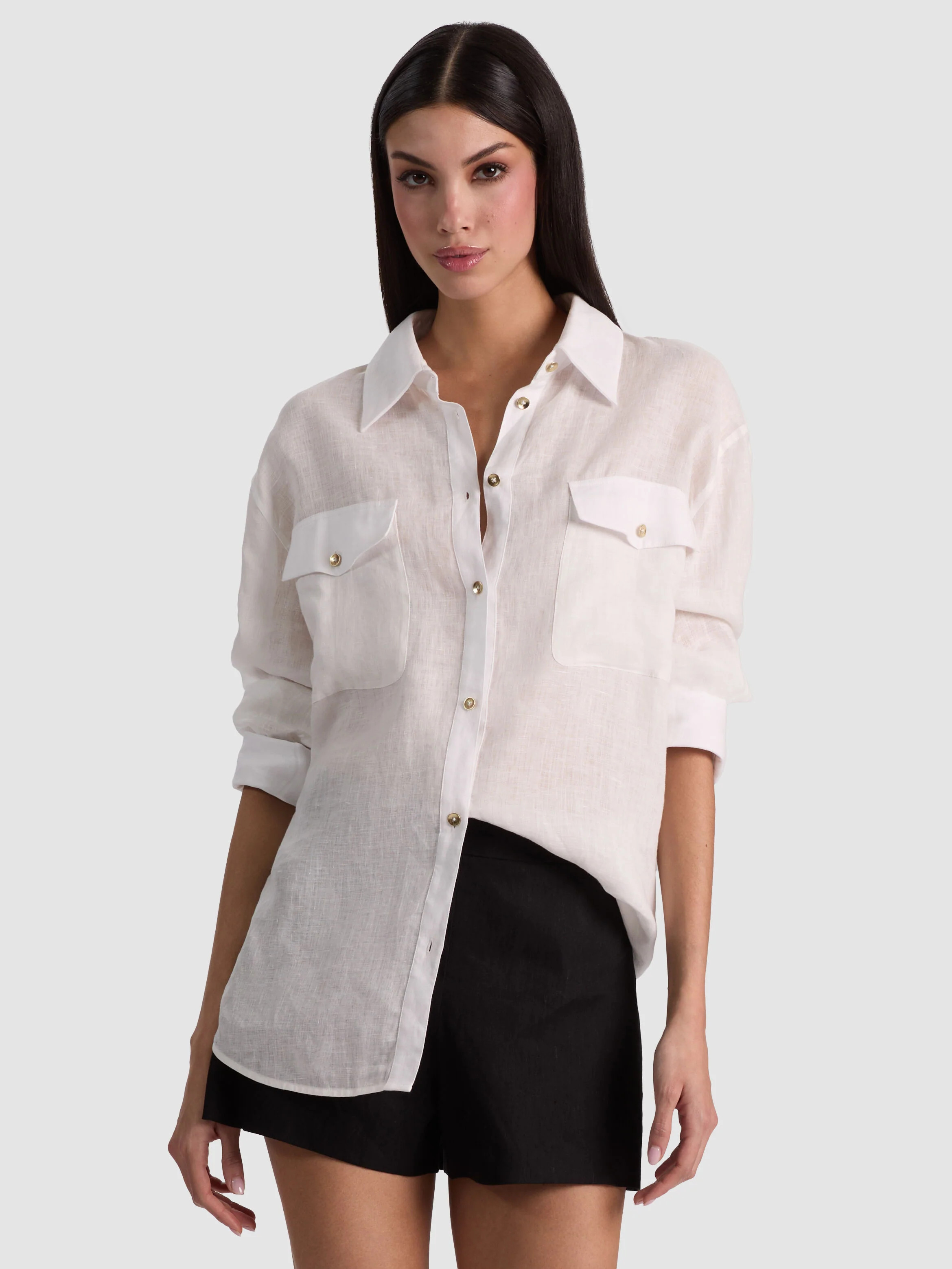 FINELY OVERSIZED UTILITY SHIRT - OFF WHITE | Alice + Olivia