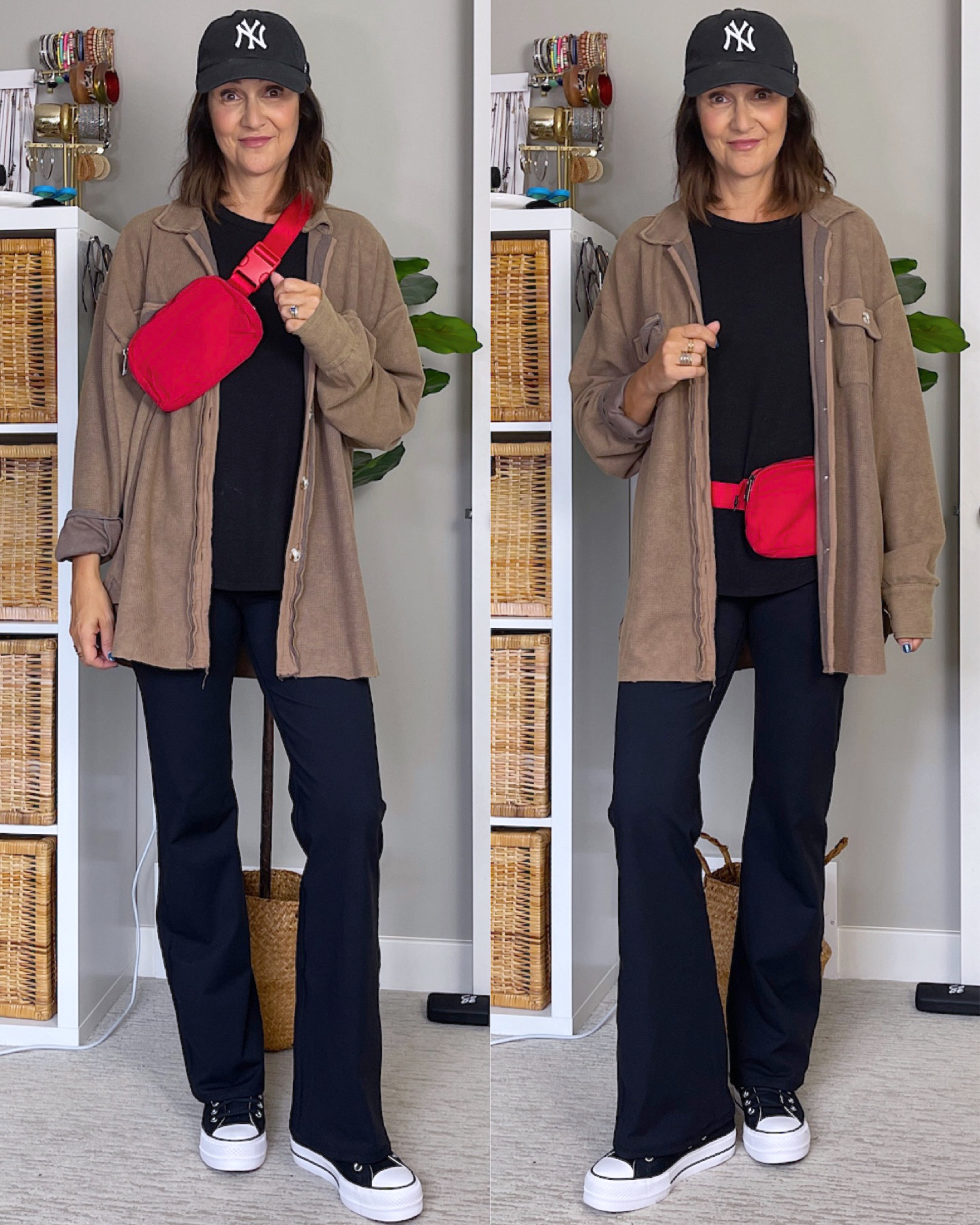 Casual errand outfit with my new pop of red belt bag! I have this bag in so many colors, it’s a great casual bag and fits my wallet, phone and keys. Comes in 44 colors and is on sale! Super similar to the Lululemon one I also have.
My tee is old from Nordstrom but I’ve linked my yoga pants (I was between S and M on their size chart so I went with M), cap and Converse (size down 1/2)
My shirt is also from Amazon and I sized up to L for this oversized fit (I’m 5’ 7 size 4)


#LTKitbag #LTKsalealert #LTKstyletip