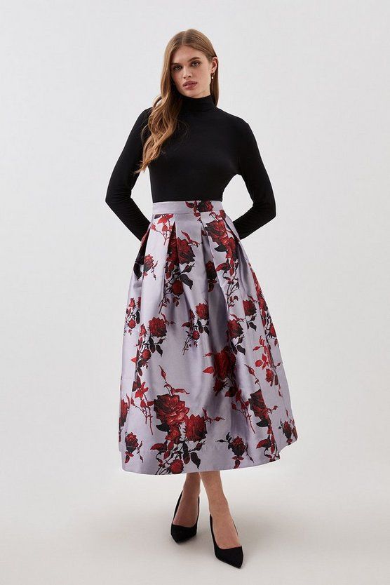 Lydia Millen Floral Jacquard Prom Woven Midi Skirt | Karen Millen UK + IE + DE + NL