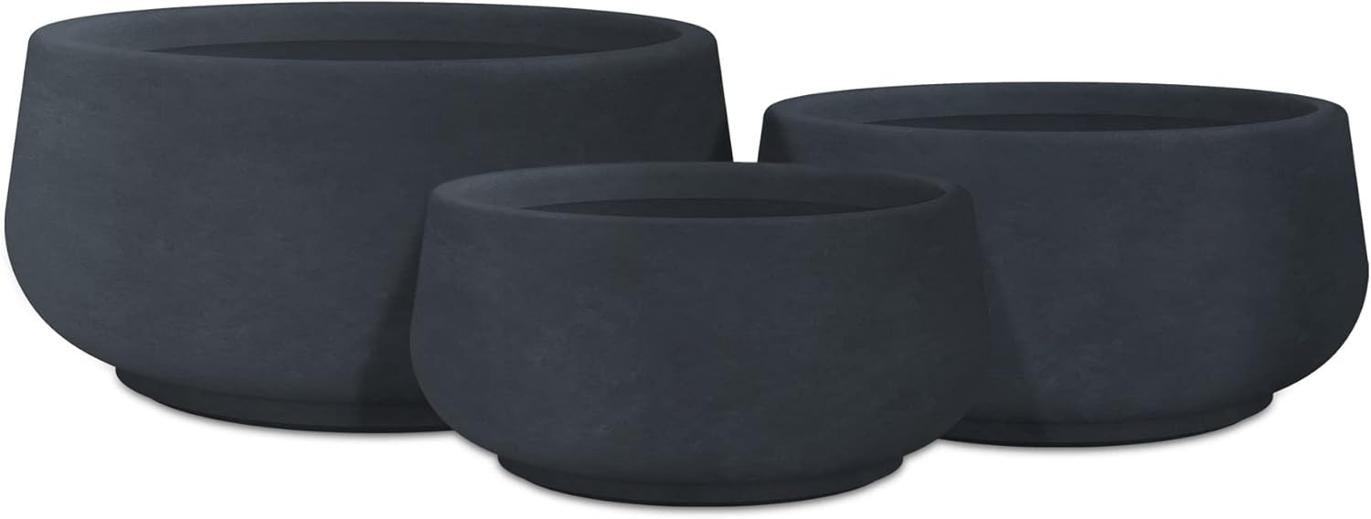 Kante 21.6'', 16.9'', and 12.5'' W Round Charcoal Finish Concrete Elegant Planters (Set of 3), Ou... | Amazon (US)