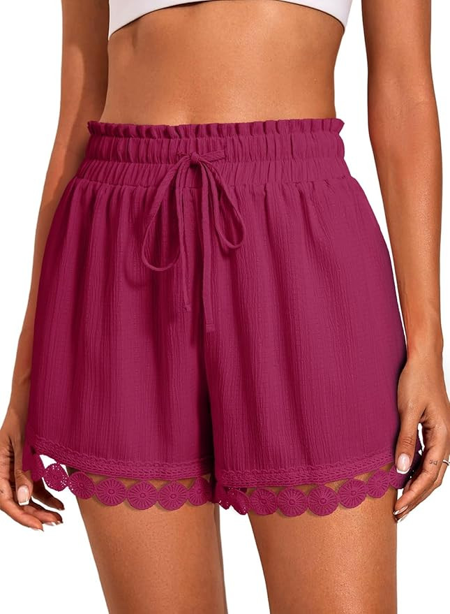 Dokotoo Womens Shorts Summer Casual Loose Elastic Waist Drawstring Lace Boho Beach Cover Up Short... | Amazon (US)