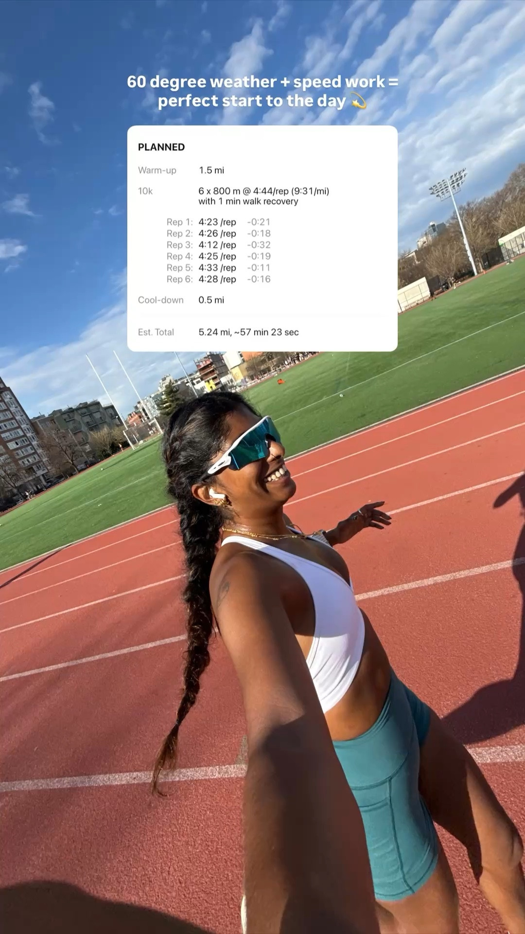 60 degree weather + speed work = perfect start to the day 💫