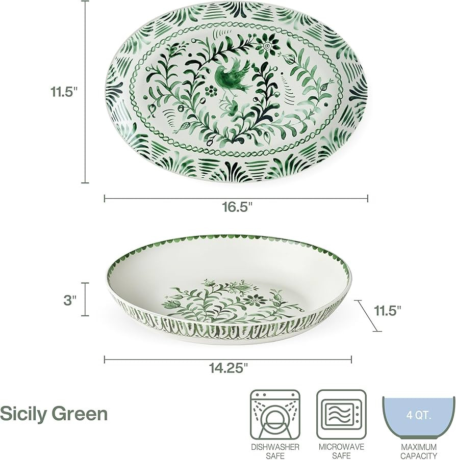 Fitz and Floyd Sicily Green Serving Bowl and Platter, 2 Piece Set | Amazon (US)