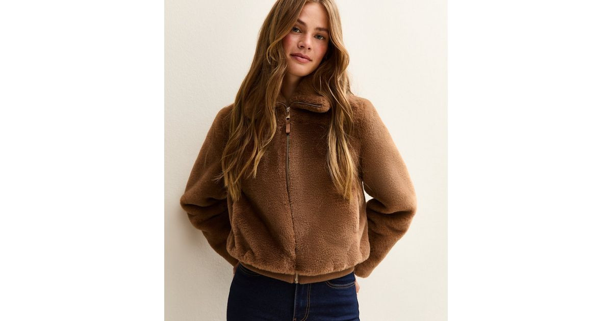 Tan Faux Fur Bomber Jacket | New Look | New Look (UK)