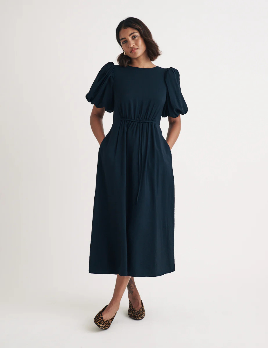 Black Puff Sleeve Thora Midi Dress | Nobody's Child