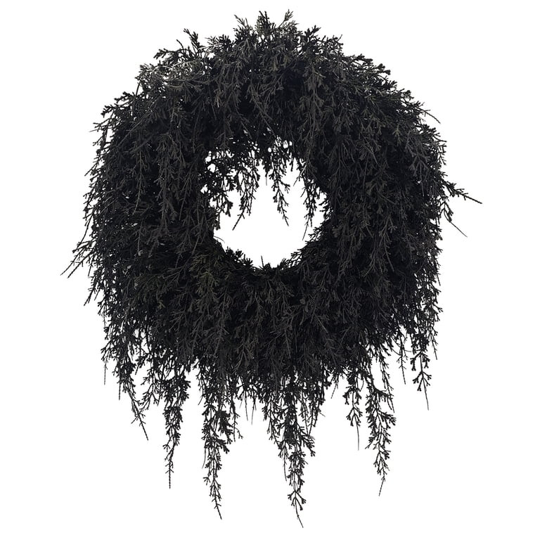 My Texas House Halloween Drapey Faux Cedar Wreath, Black, 24" | Walmart (US)