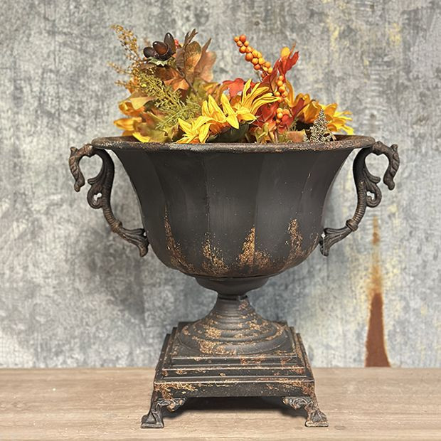 Decorative Metal Trophy Urn Planter | Antique Farm House