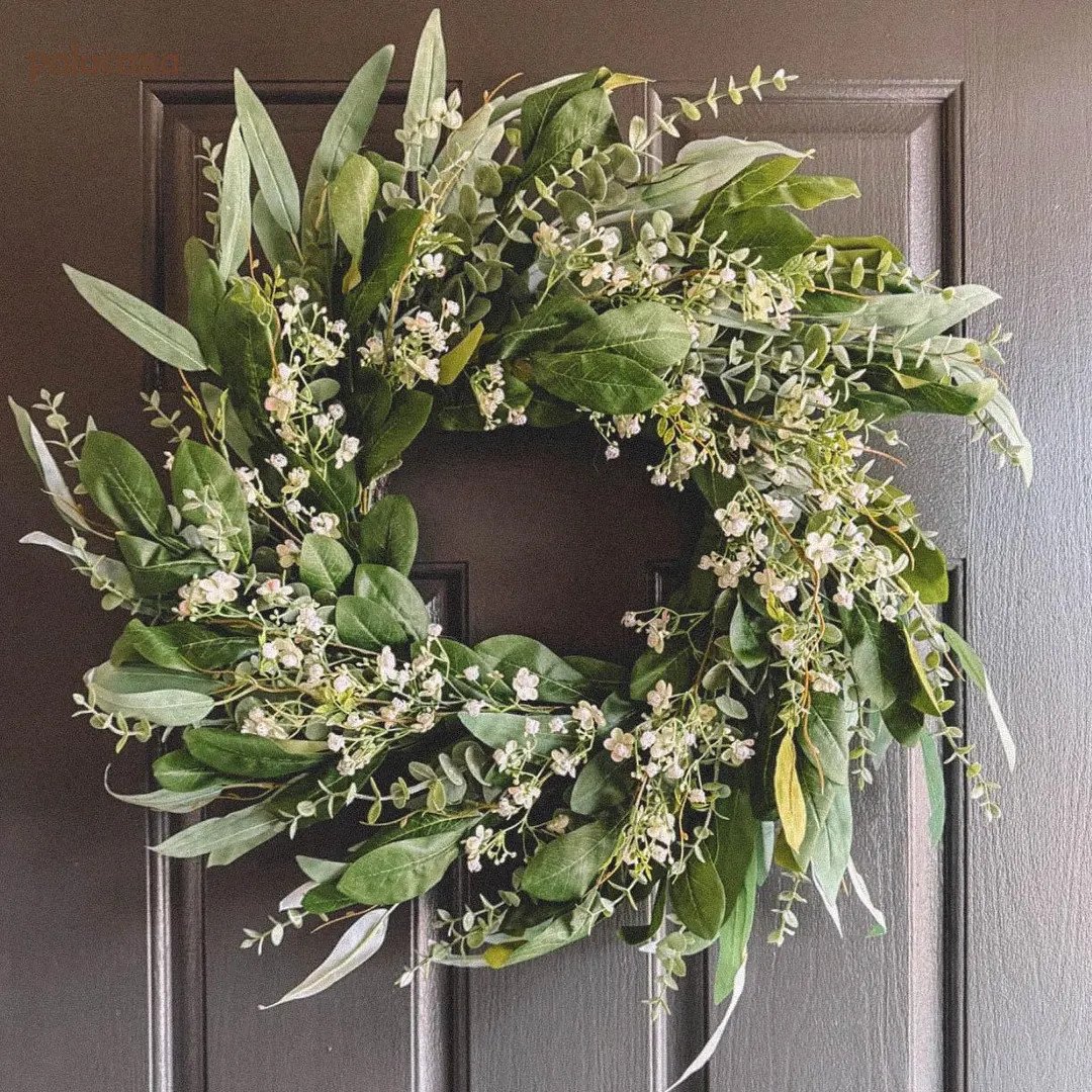 Eucalyptus Wreath with White Flower, Artificial Eucalyptus Wreath, Front Door Decor Wreath | Etsy (US)