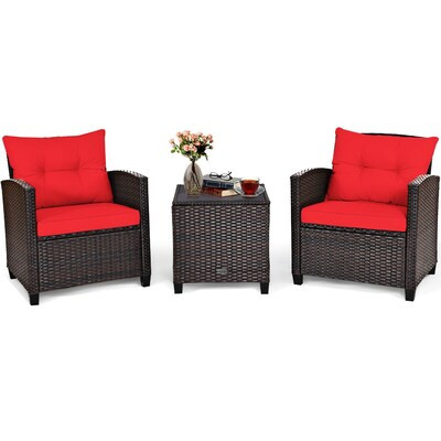 Mondawe  3-Piece Rattan Patio Conversation Set with Cushions | Lowe's
