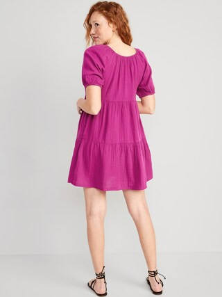 Puff-Sleeve Tiered Mini Swing Dress for Women | Old Navy (US)