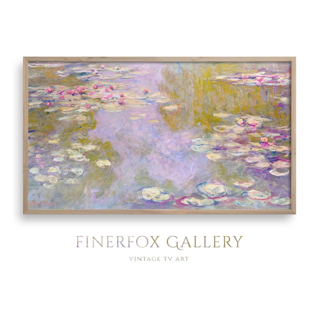 Frame TV Art, Monet Water Lilies Painting, Pastel Pink and Purple Tone Monet Print (1917), Digita... | Etsy (US)