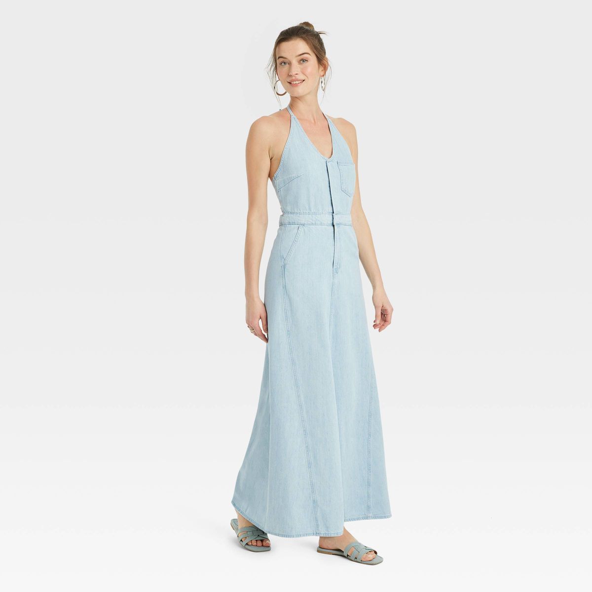 Women's Halter Neck Denim Maxi Dress - Universal Thread™ Blue 00 | Target