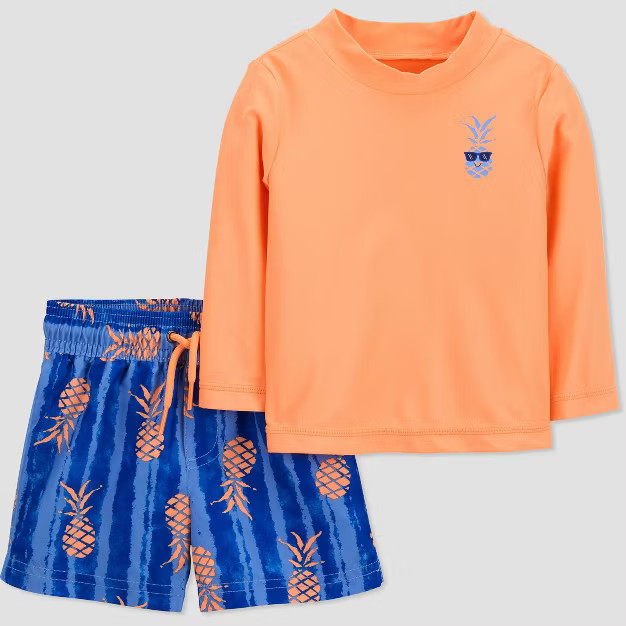 Carter's Just One You® Baby Boys' Pineapple Print Rash Guard Set - Orange | Target