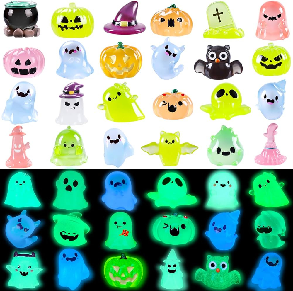 32PCS Halloween Luminous Mini Figures - 32 Styles Glow in The Dark Tiny Resin Miniatures - Pumpki... | Amazon (US)
