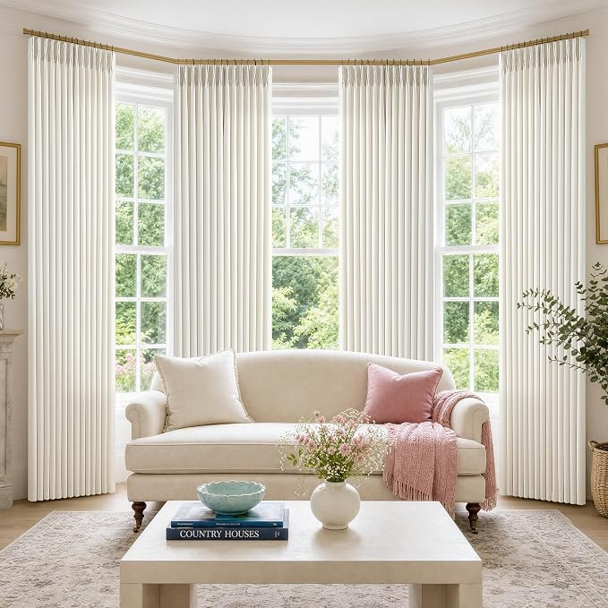 Extra Long 120 Inch Cream Pinch Pleated Curtains for Living Room 4 Panels Set, Memory Trained Thi... | Amazon (US)