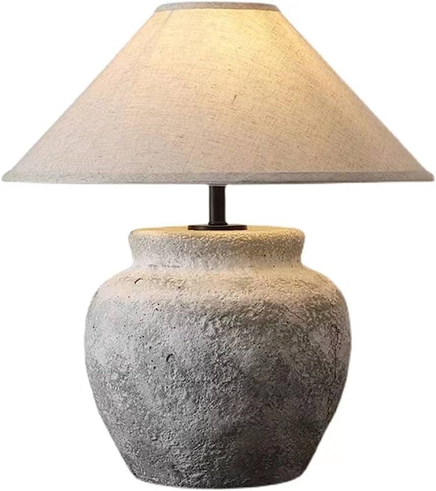 Modern Handmade Ceramic Table Lamp, Rustic Southwestern Style Table Lamp with White Linen Drum Sh... | Amazon (US)