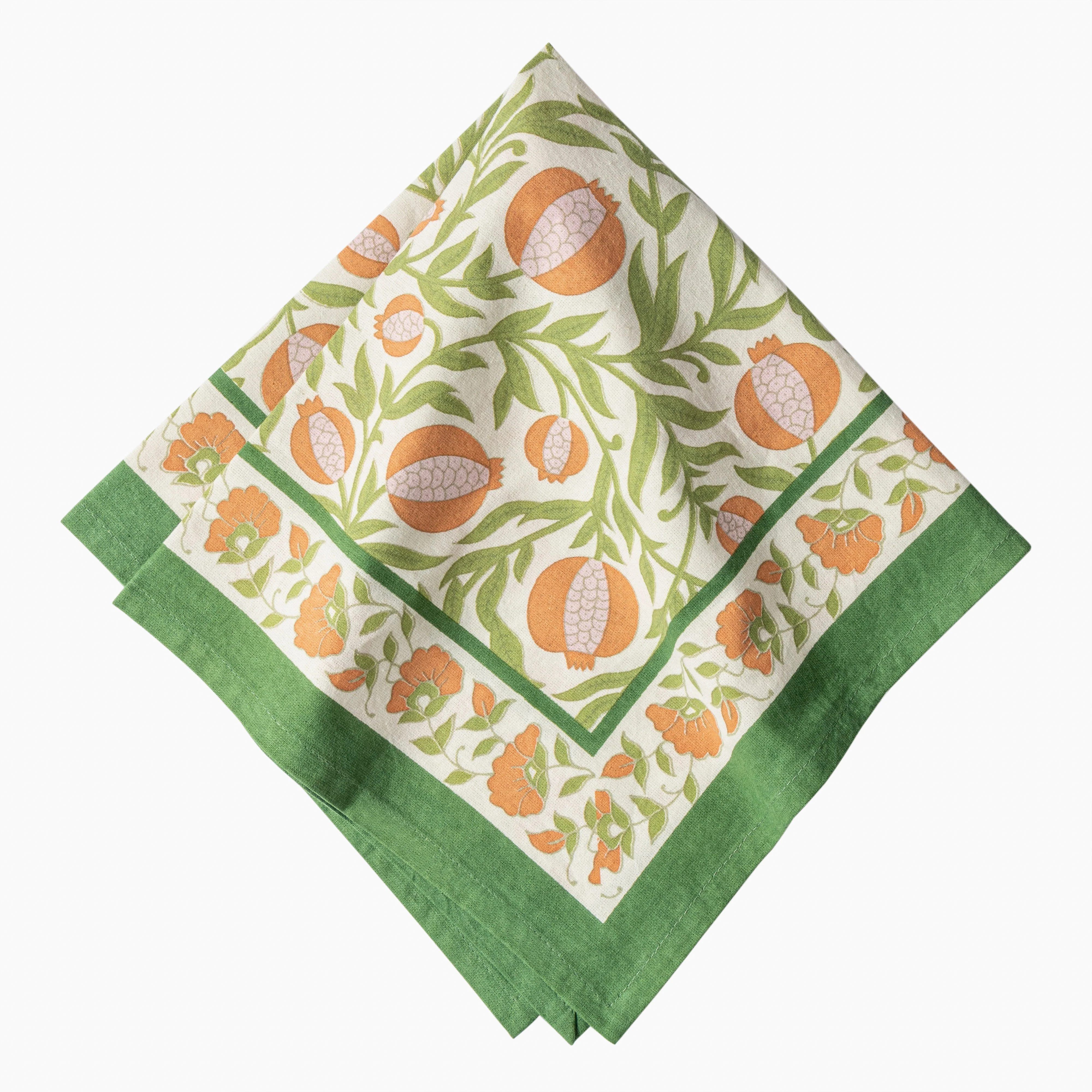 Grenadine Orange & Green Napkins, Set of 6 | Couleur Nature