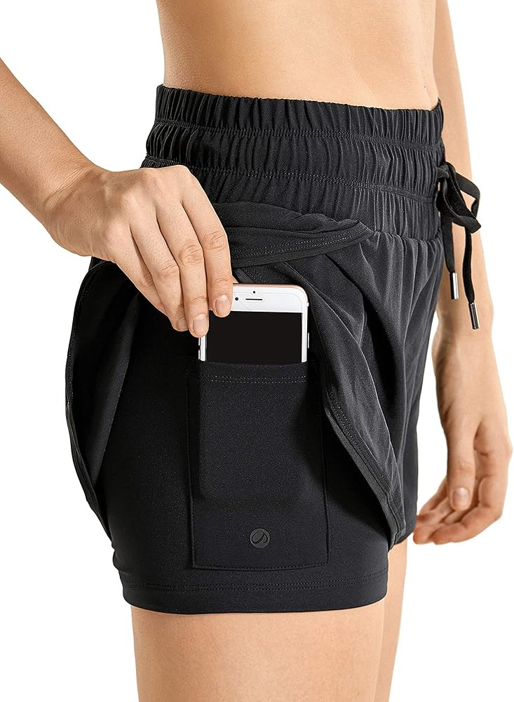 CRZ YOGA Workout Running Shorts Women with Liner 2 in 1 Athletic Sports Shorts with Zip Pocket- 3... | Amazon (US)
