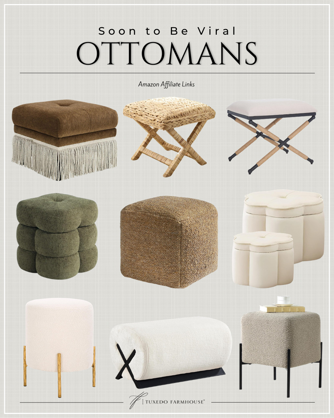 A refined approach to everyday living 🤍

These ottomans offer both versatility and visual interest—balancing form and function with ease. From tailored silhouettes to more textural, sculptural designs, each piece adds a considered layer to your space.

Whether used as additional seating, a resting place, or a subtle accent, they integrate effortlessly while enhancing the overall composition of the room. 

 #LTKSeasonal #LTKHome #LTKSaleAlert