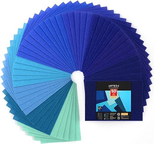 Arteza Blue Felt Fabric Sheets, Set of 50, 8.3 x 11.8 inches, 10 Tones, Soft and Stiff Felt Squar... | Amazon (US)