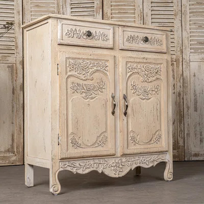 Entryway Wooden Cabinet With Vintage Appeal - 2 Drawers And Double Door, Antique Brown + White, Graceful White For Various Rooms Lacquered Finish | Wayfair North America
