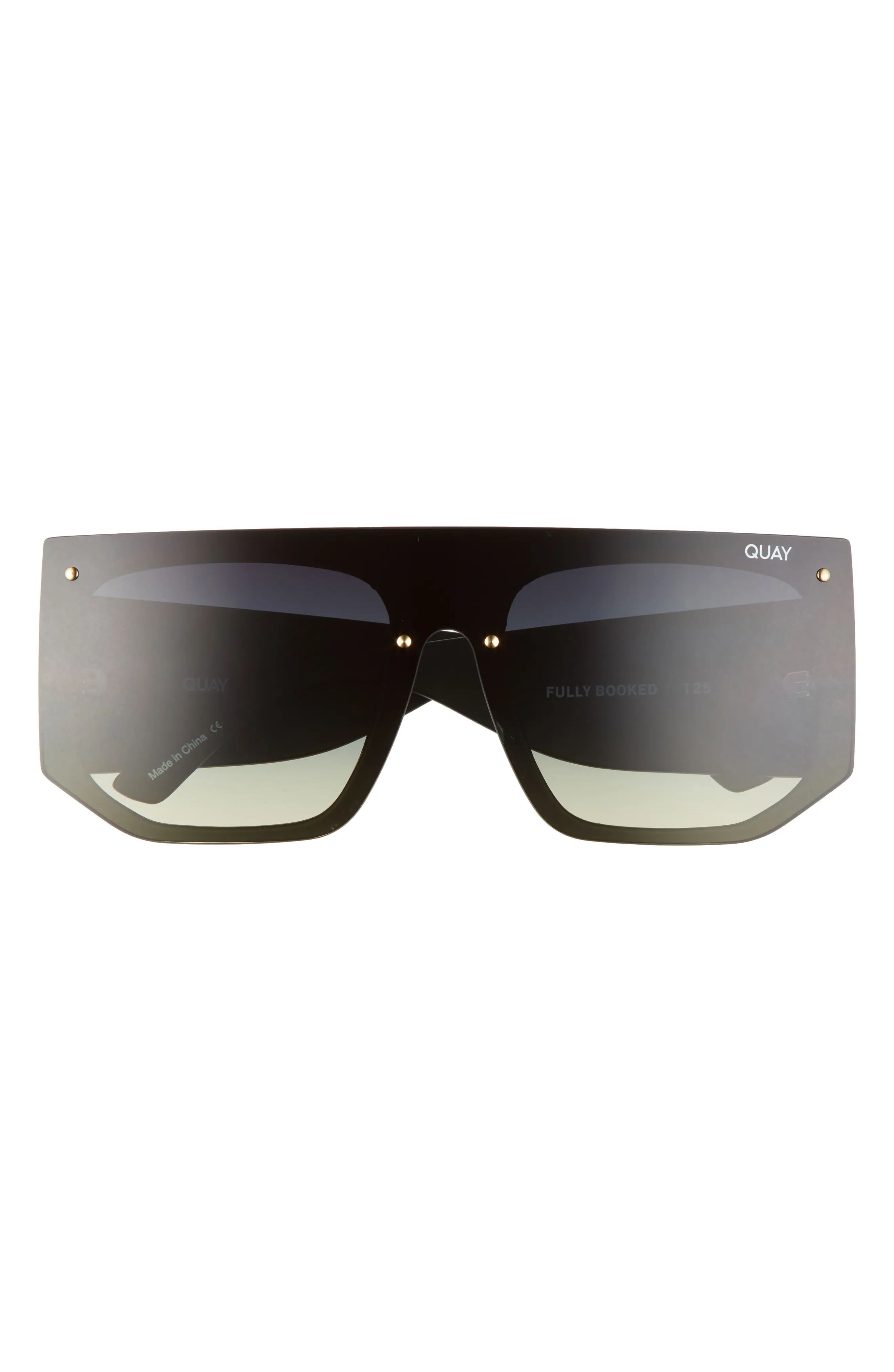 Quay Australia Fully Booked 150mm Gradient Shield Sunglasses - Black/ Smoke Green | Nordstrom
