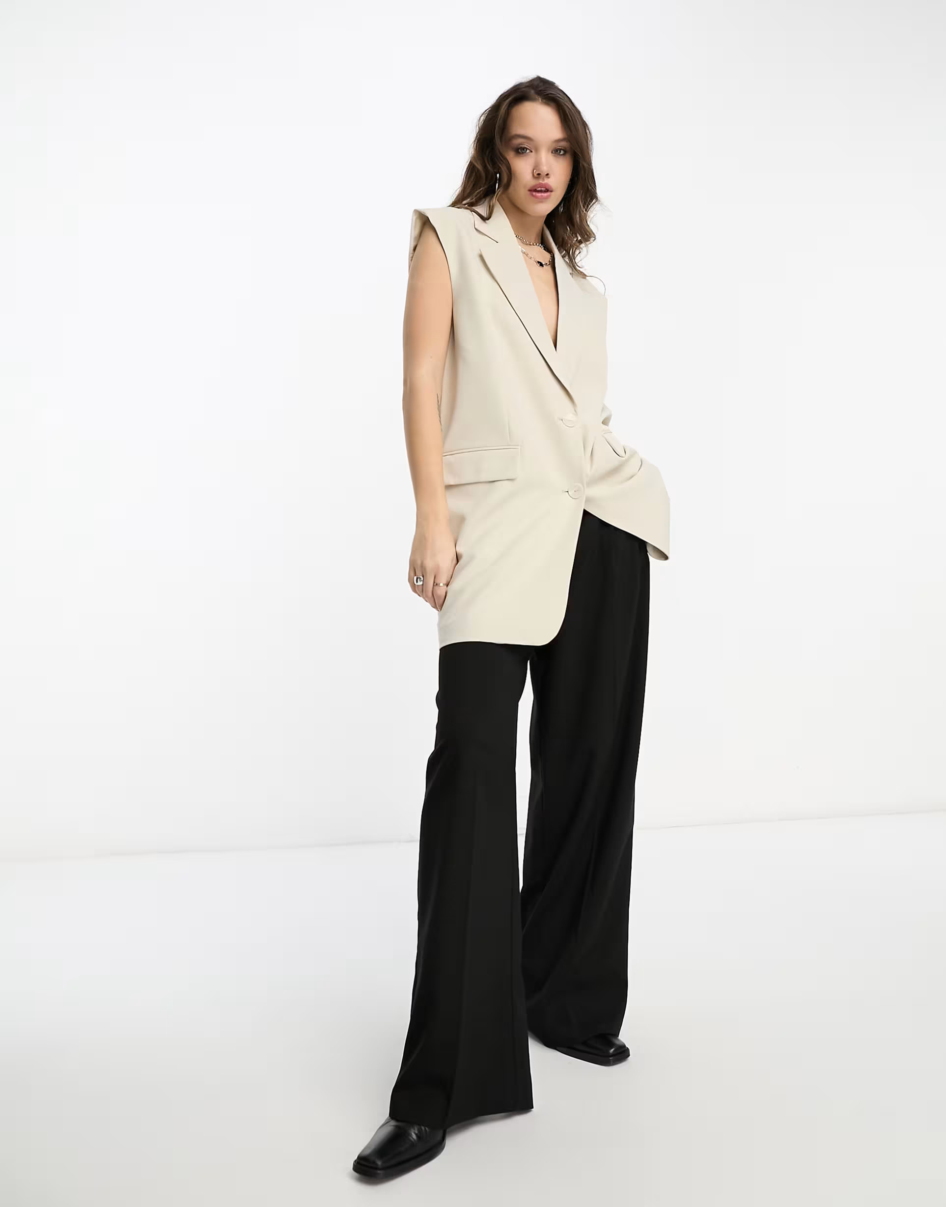 Only sleeveless longline blazer in stone | ASOS (Global)