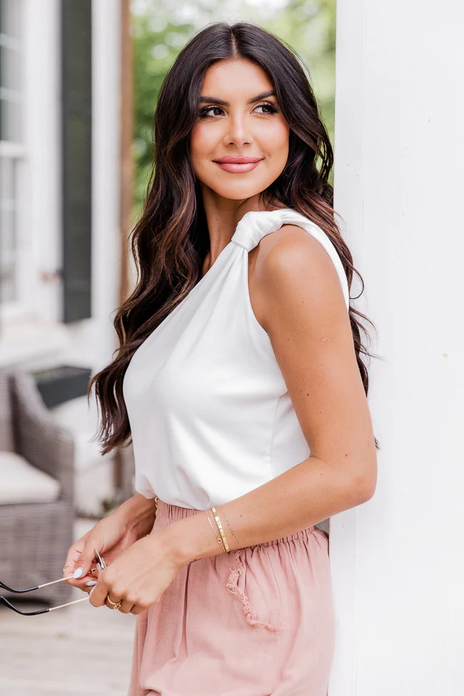 Pick A Side Ivory Knotted One Shoulder Knit Bodysuit | Pink Lily