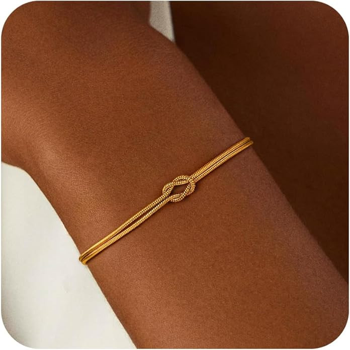 Gold Knot Bracelets for Women Trendy -14K Gold/Whited Gold Plated Knot Bracelets Dainty Gold Brac... | Amazon (US)
