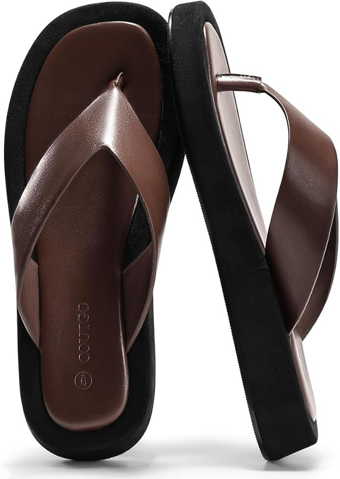Coutgo Womens Platform Flip Flops Open Toe Slides Flat Sandals Thong Summer Beach Vacation Shoes | Amazon (US)