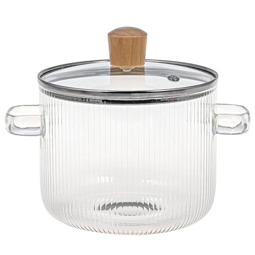Wooden handle Glass Cooking Pot with Lid - 1900ML(68oz) Heat Resistant Borosilicate Glass Cookware Stovetop Pot Set - Simmer Pot with Cover Safe for Soup, Milk, Baby Food | Amazon (US)