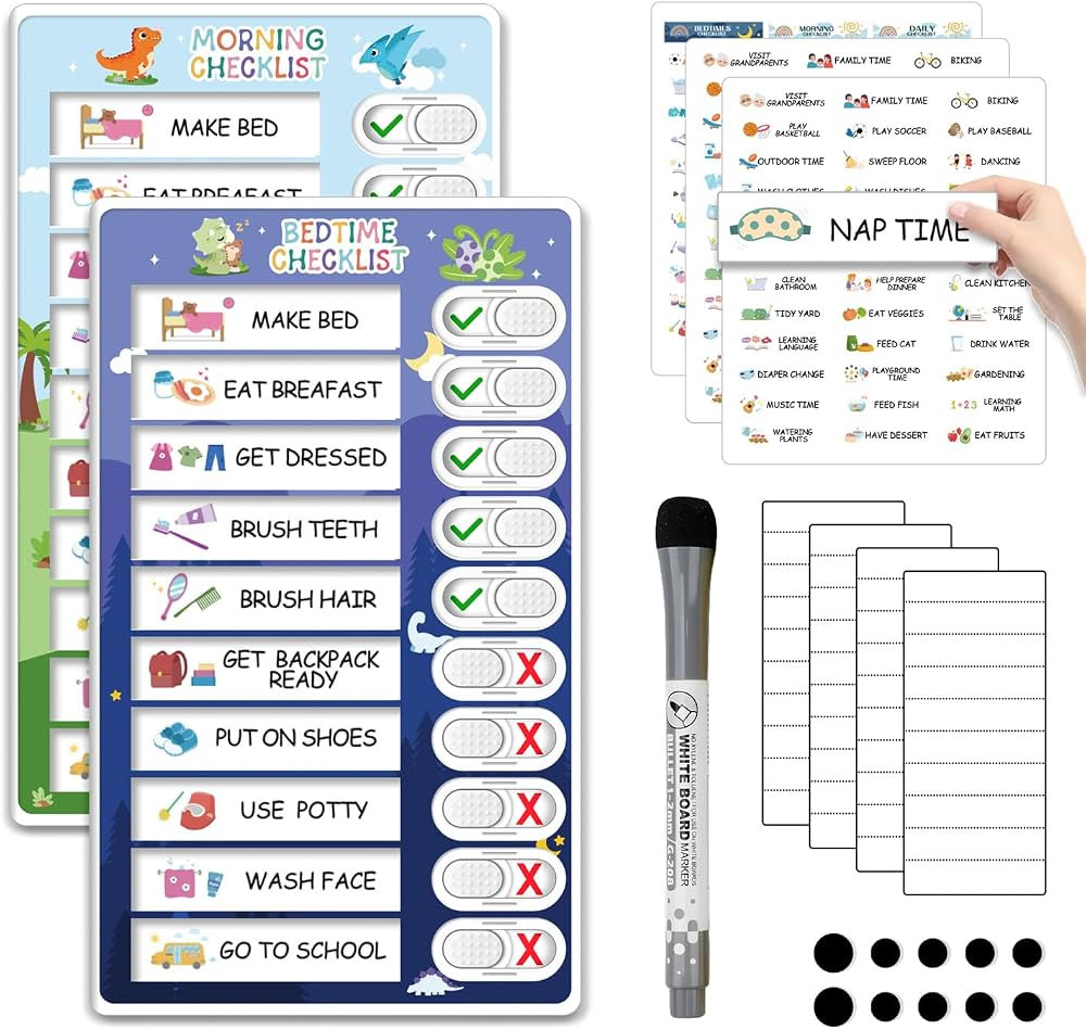 Upgraded 2 in 1 Bedtime/Morning Routine Chart for Kids Toddlers, Magnetic Chore Chart for Kids, C... | Amazon (US)