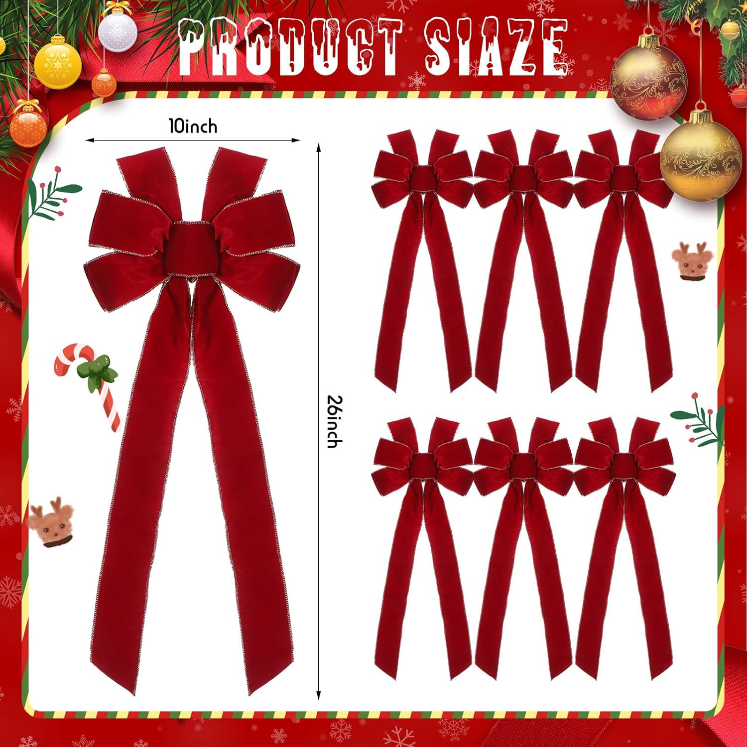 Yinkin 12 Pcs 10"x 26" Extra Large Christmas Bows Bulk Velvet Wreaths Bow with Golden Handmade Ve... | Amazon (US)