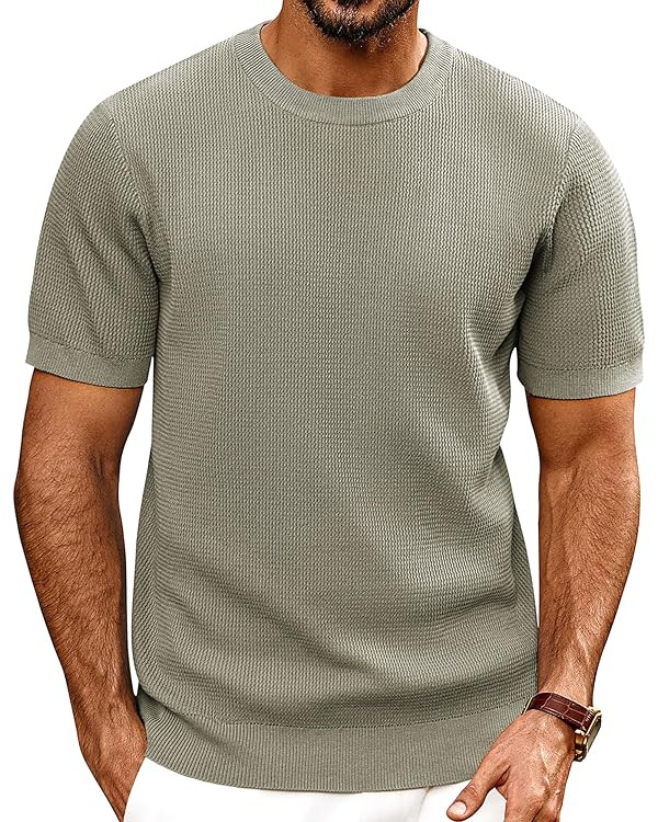 PJ PAUL JONES Mens T-Shirts Knit Short Sleeve Crewneck Shirt Casual Textured Pullover Tees | Amazon (US)