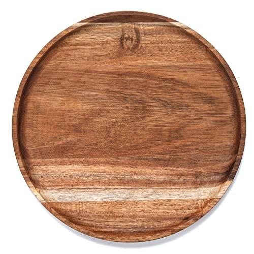 YANGQIHOME Round Wood Tray, Acacia Wooden Serving Tray, Serving Platter, Appetizer Charcuterie Board, Tray Organizer for Kitchen/Countertop, 13.8 x 13.8 x 0.8 inch | Amazon (US)