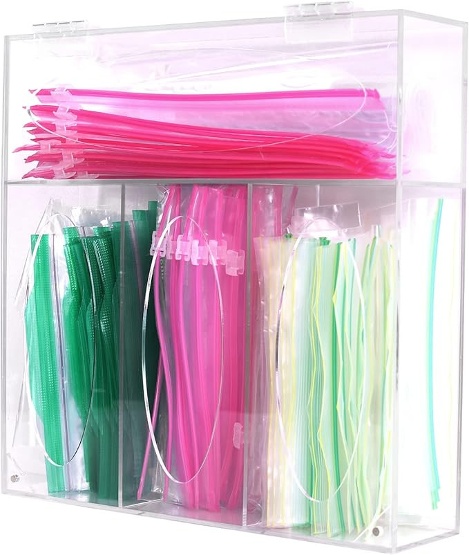 Acrylic Ziplock Bag Storage Organizer for Kitchen Drawer, Plastic Bag Organizer for Gallon, Quart... | Amazon (US)