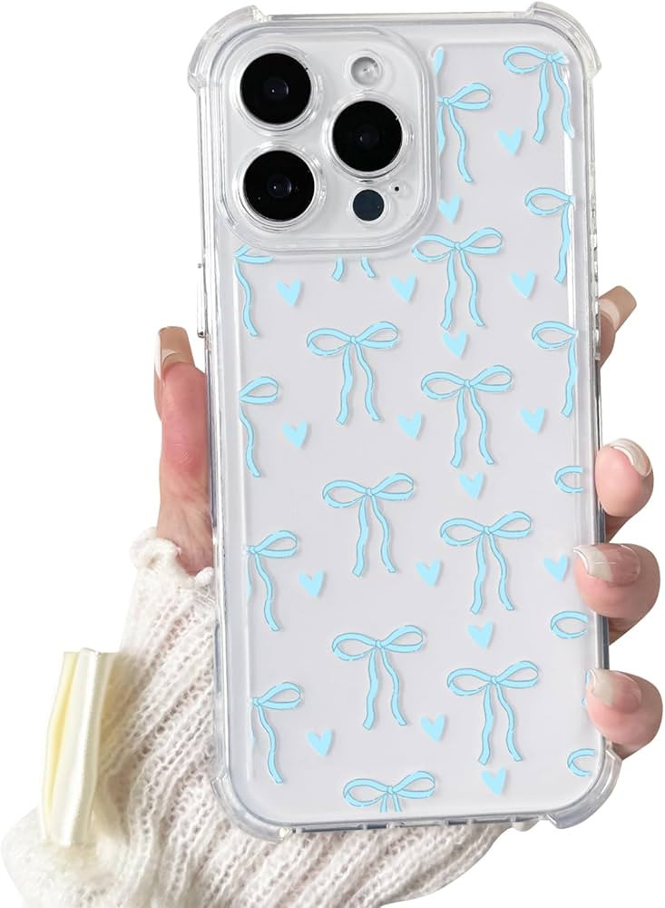 Compatible for iPhone 16 Pro Max Case Clear Cute Bowknot Heart with Four Corners Shockproof Desig... | Amazon (US)