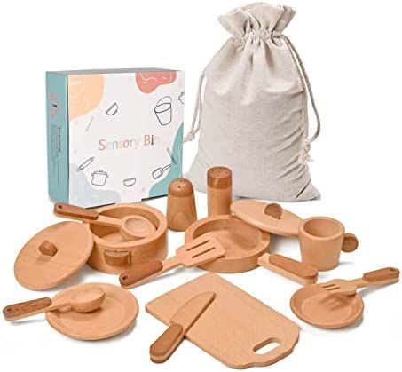 MONT PLEASANT Play Kitchen Accessories Montessori Wooden Toys Kids Kitchen Toy Set Cookware Plate... | Amazon (US)